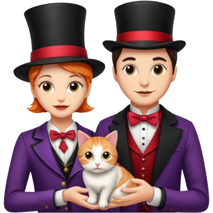 magician couple and their pet cat emoji