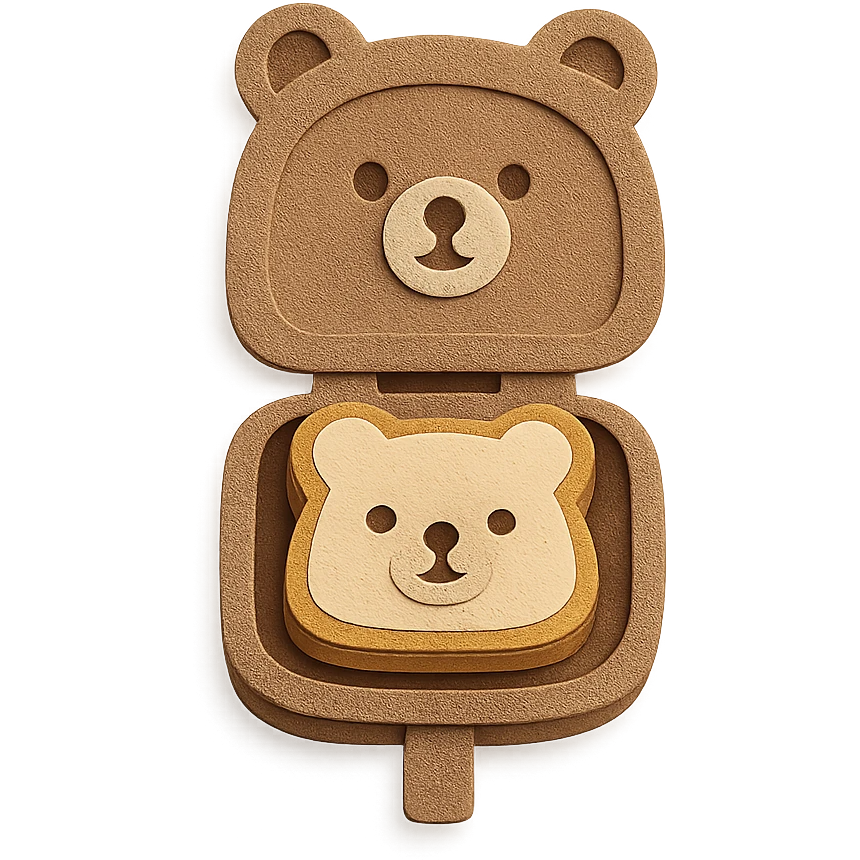 cute bear-shaped sandwich maker, opening to reveal a cute sandwich, creamy brown, full-body emoji