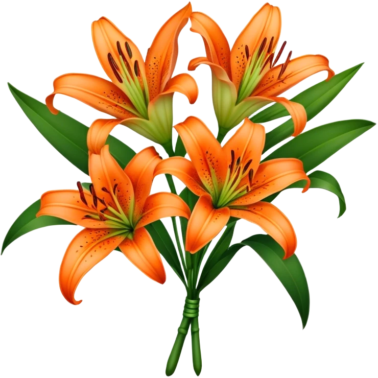 bouquet Bright Orange Oriental Lily, luxuriant, leaf, bud emoji