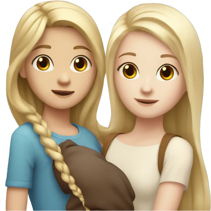 Girl adult with blond straight hair and white skin hugging teenage girl with pale white skin and brown hair  emoji