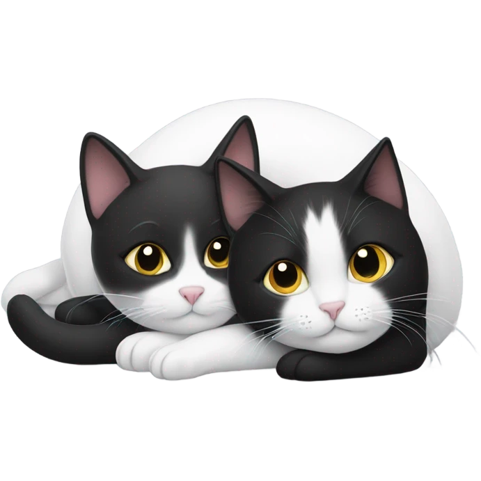 one white and one black cat snuggling  emoji