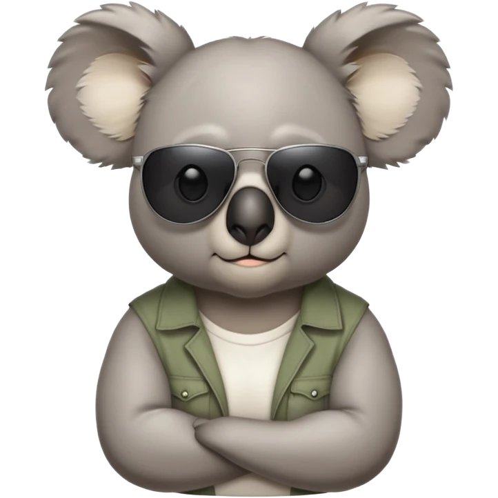 anthropomorphised koala, head and shoulders, casual clothing, dark sunglasses, different grumpy expression emoji