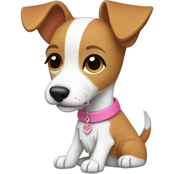 mini fox terrier with a pink collar, caramel fur, inspired by the style of “Lady and the Tramp.” White outline around it emoji