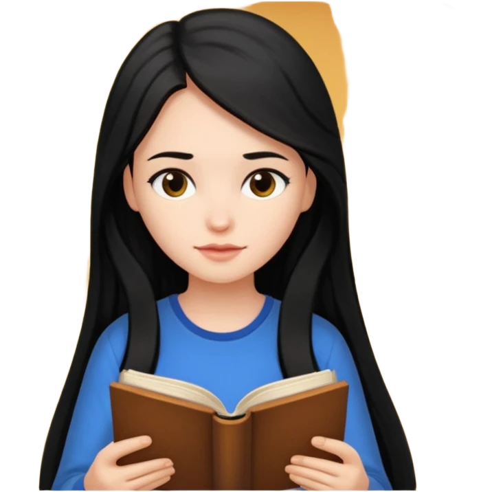 Girl black long hair reading book emoji