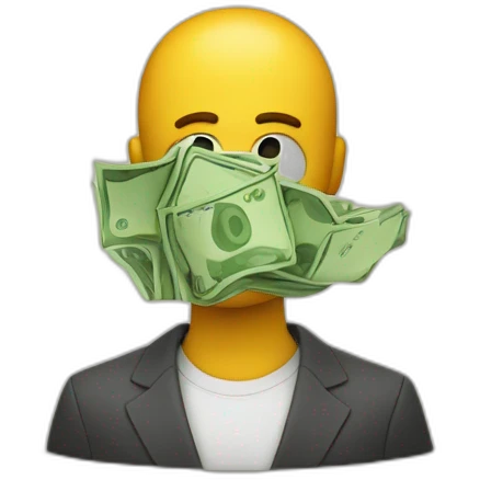 mistery person man with money face covered question mark emoji