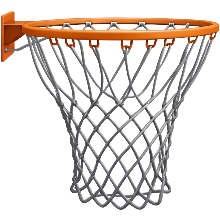 Cinematic Realistic image of a basketball hoop with a detailed metal rim and intricately woven net, captured in dynamic lighting that evokes the charged atmosphere of a competitive court emoji