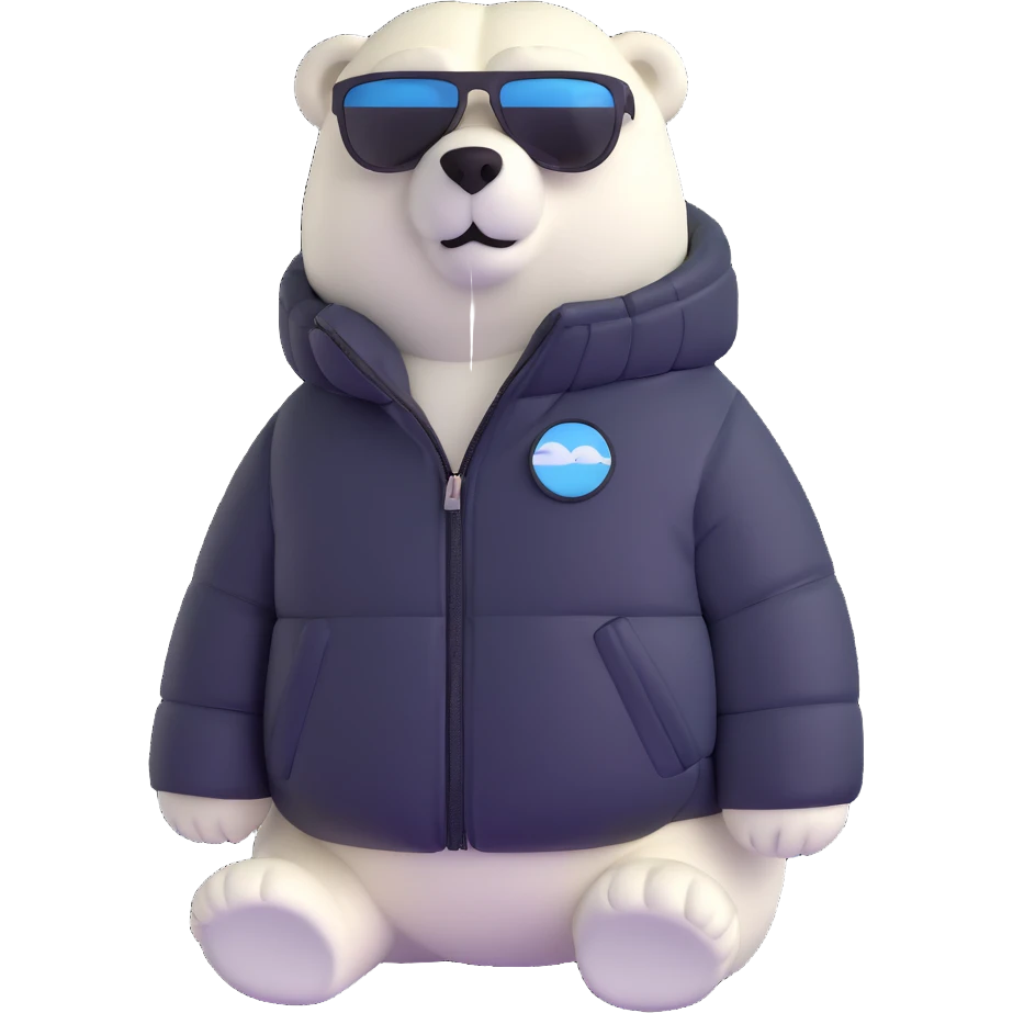 polar bear wearing a white puffer jacket and sunglasses emoji