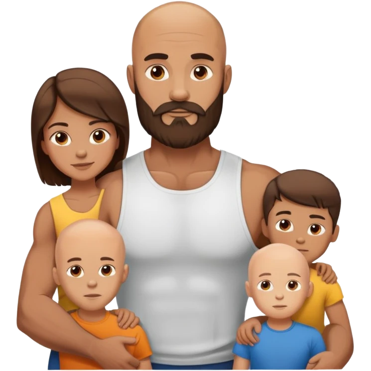 Muscular Bald beard man with his fit wife long brown hair and 3 boys emoji