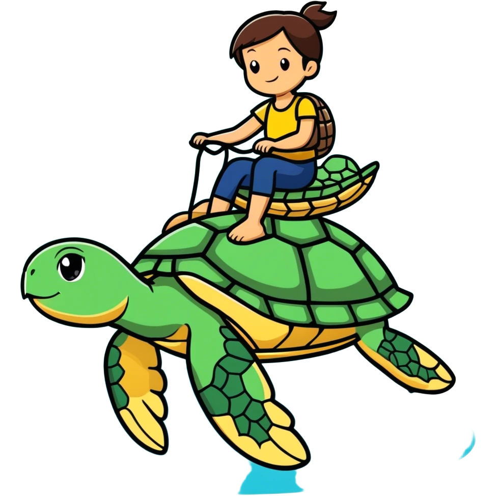 Nikki riding a sea turtle emoji