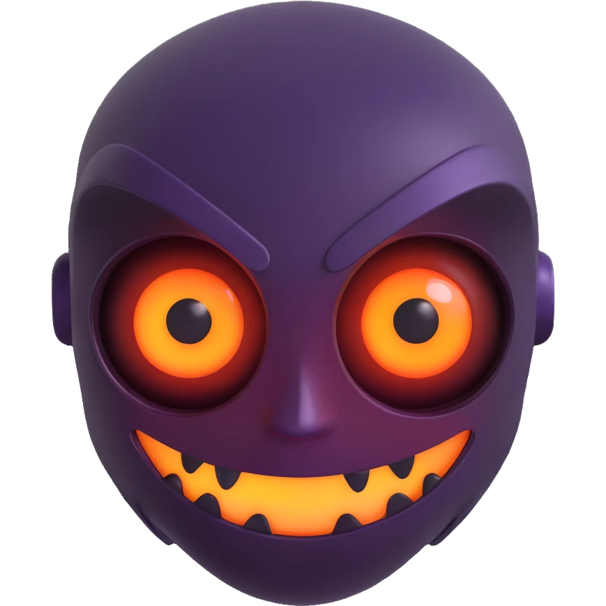 scary futuristic emoji with 3D features, glowing eyes, metallic textures, menacing expression emoji