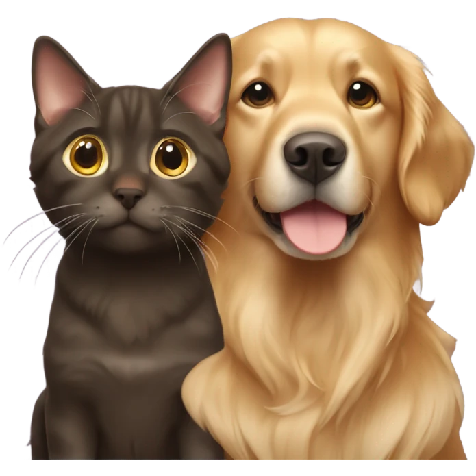 Golden retriever and dark brown tabby cat emoji