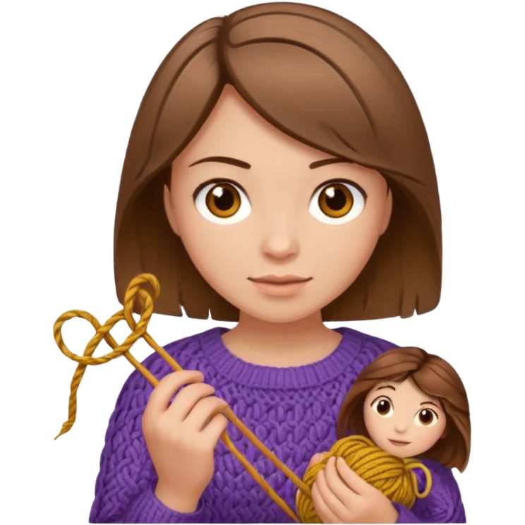  Woman with brown bobbed  hair and highlights light brown eyes no glasses  tangled Knitting emoji emoji