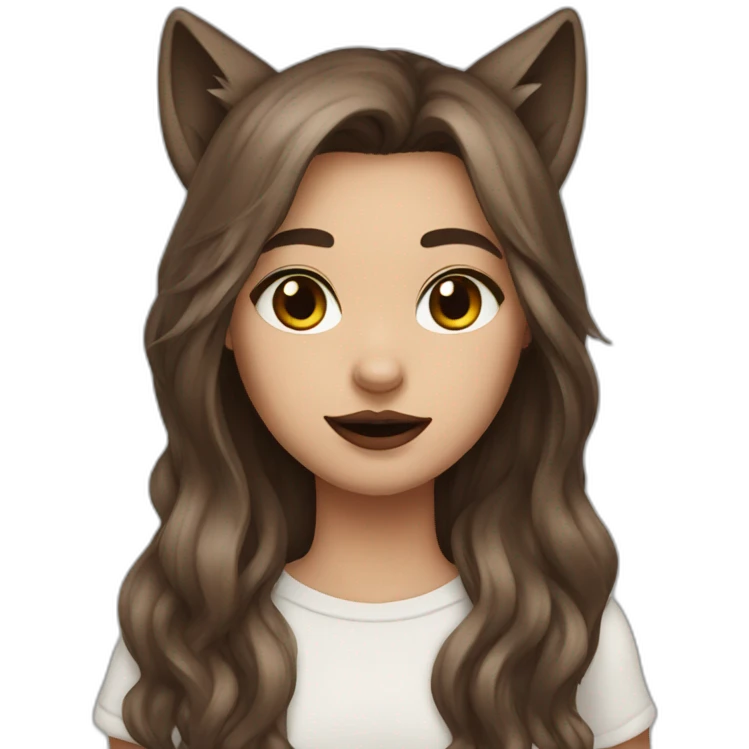  girl brown long hair lipstick wolf ears  emoji