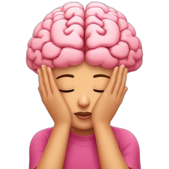 A pink brain praying with two hands and closed eyes emoji