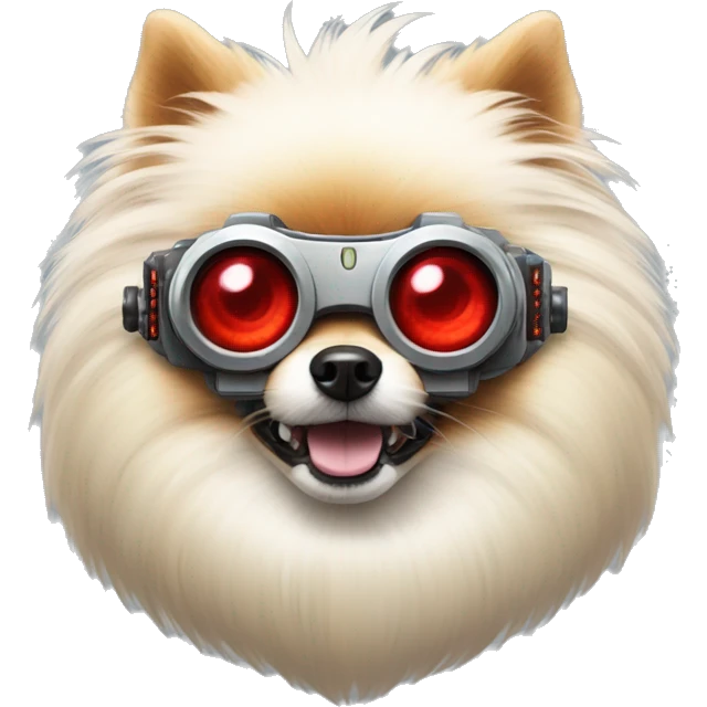 angry pomeranian cyborg with red robotic right eye emoji