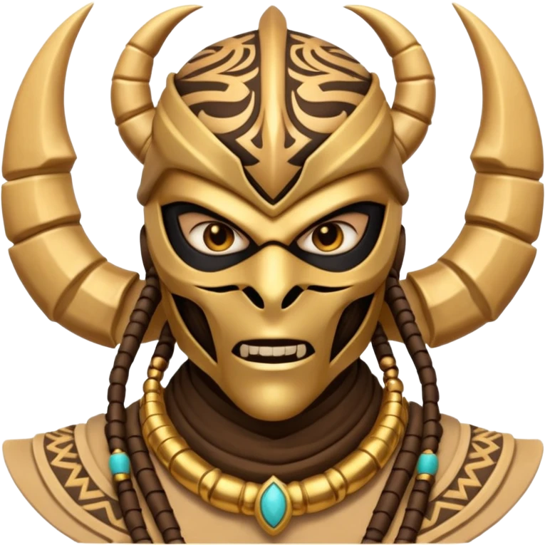desert scorpion guard portrait, head and shoulders only, tribal mask, gold desert jewelry, fierce expression, sandy hood, 3D cartoon, mobile game icon style, clean background, no text, no watermark
 emoji
