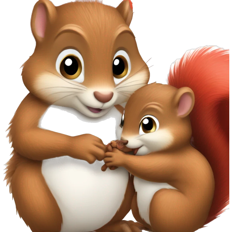 Mama squirrel holding hand of baby squirrel red bushty tails emoji