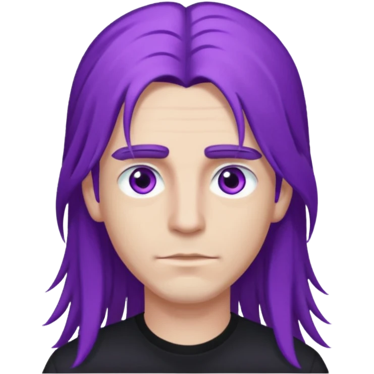 A man with long purple hair and nice long eyelashes with light purple eyes and a black shirt on emoji