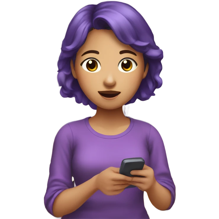 a corean girl using a purple phone inside of her house emoji