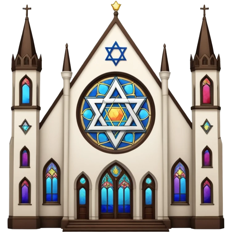 reform jewish synagogue similar in architecture to historical religious architecture in europe. the building should be white in color, featuring gothic architectural elements and star of david. avoid christian symbols. the emoji should be in ios emoji style. emoji