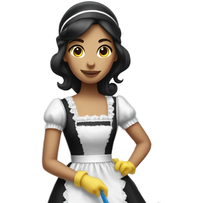 French maid in a black-and-white outfit cleaning house emoji