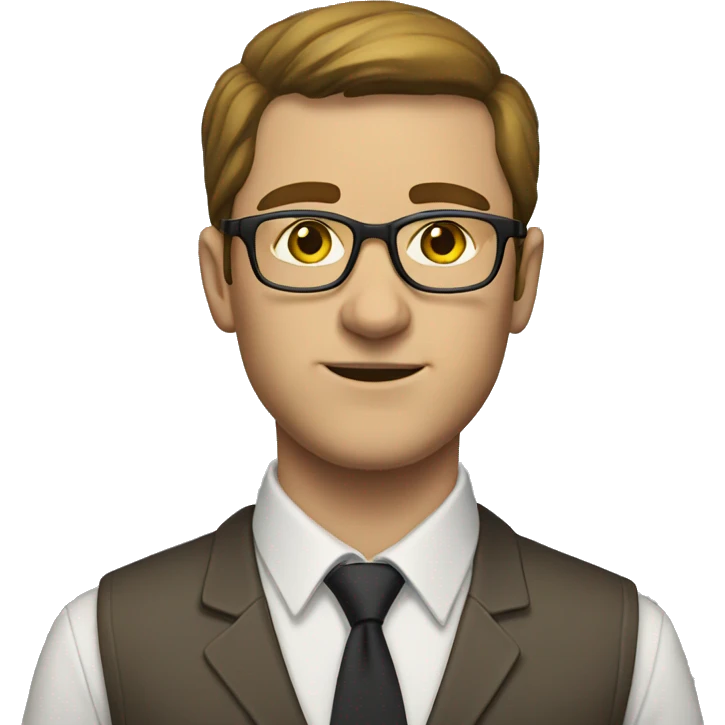 white man wearing glasses, brown hair, yellow tie, white button up emoji
