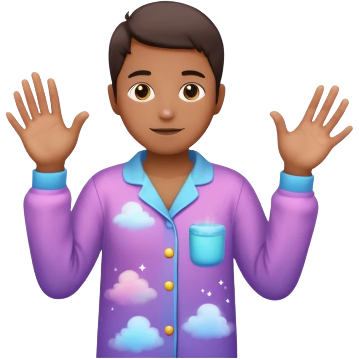 person in pajamas with magical colorful mist between hands emoji