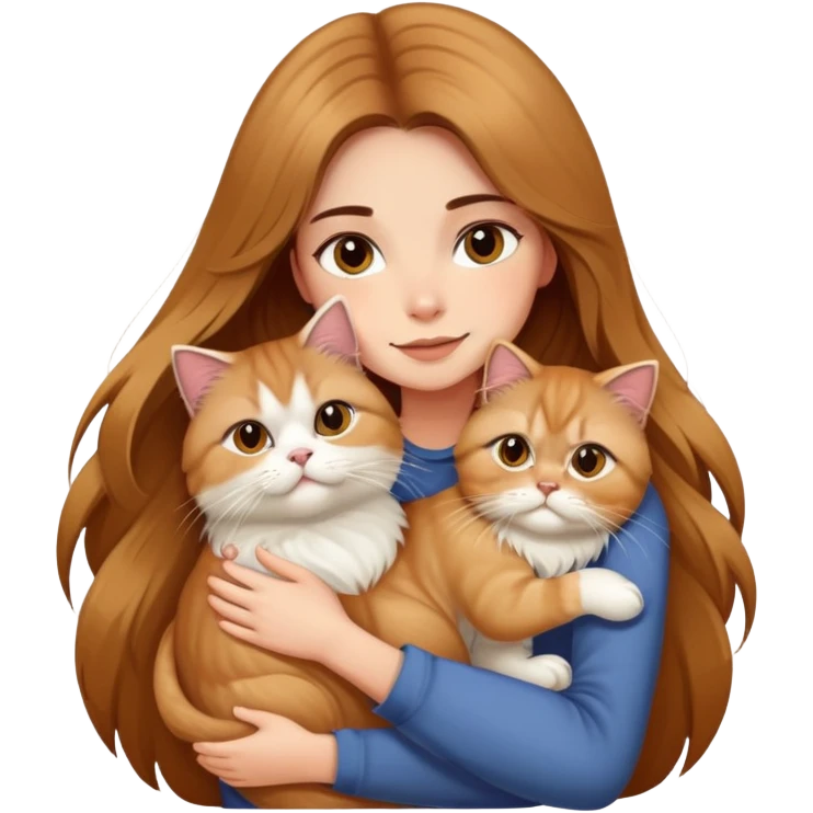 pretty girl with long color brown hair, hugging her blonde persian cat emoji