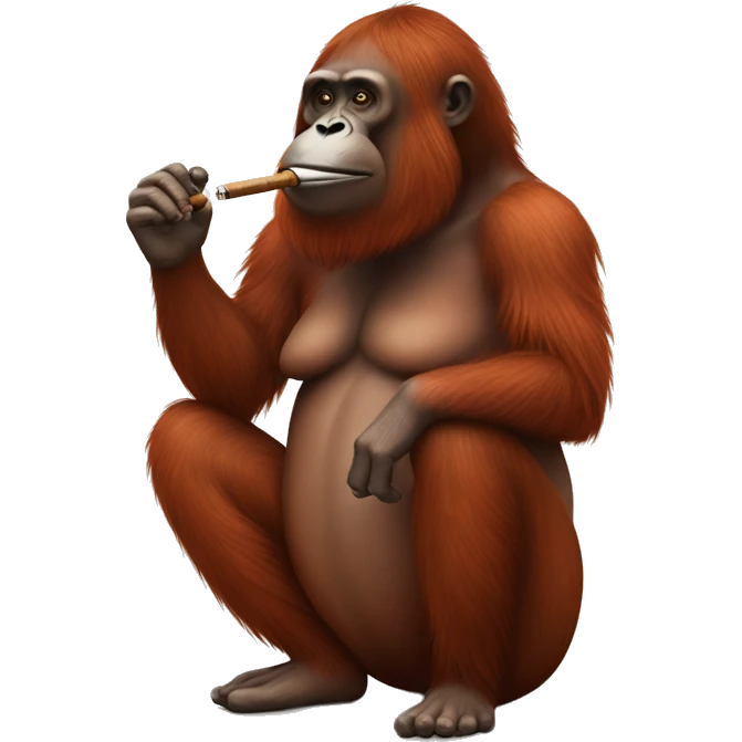 Full body Orangutan smoking tobacco pipe emoji