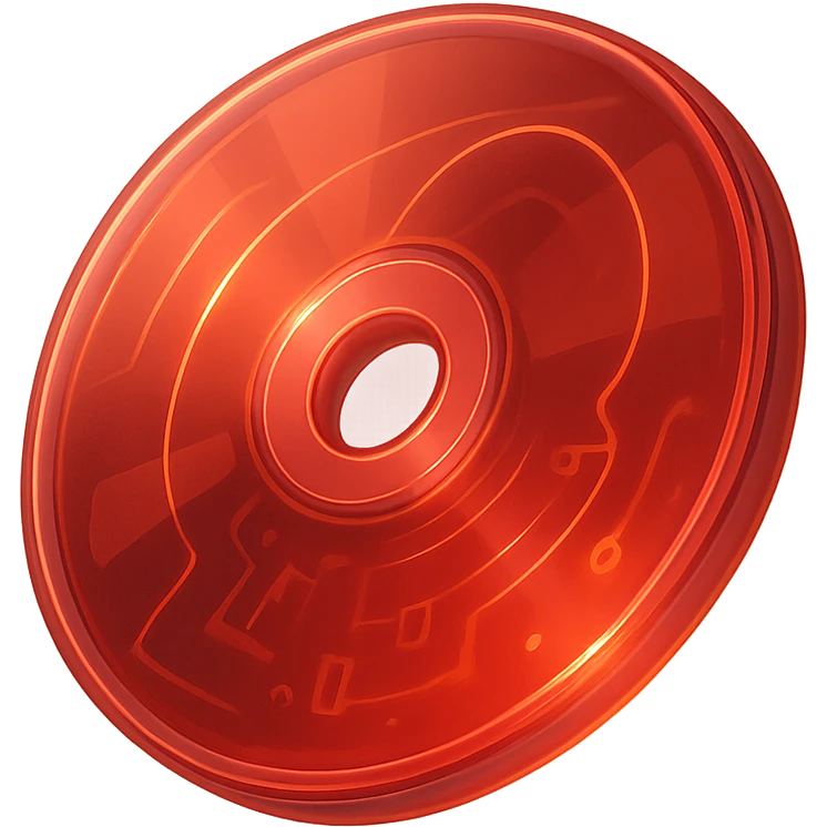 A minimalist CD disc with abstract pattern, glowing effect, red color emoji