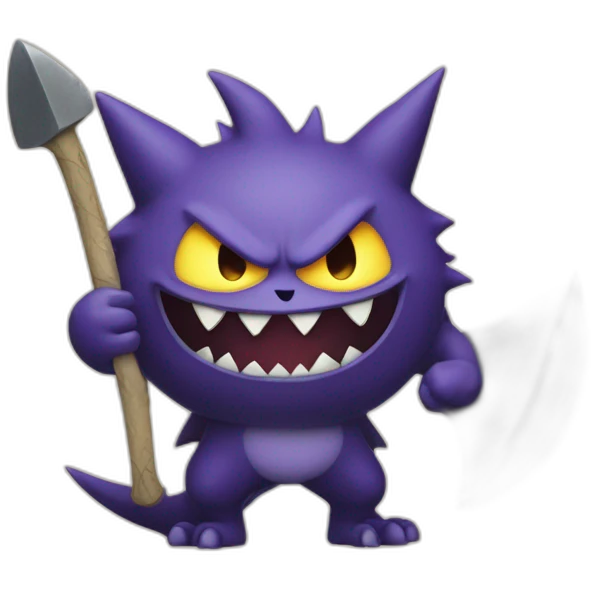Looney gengar with a hand axe emoji