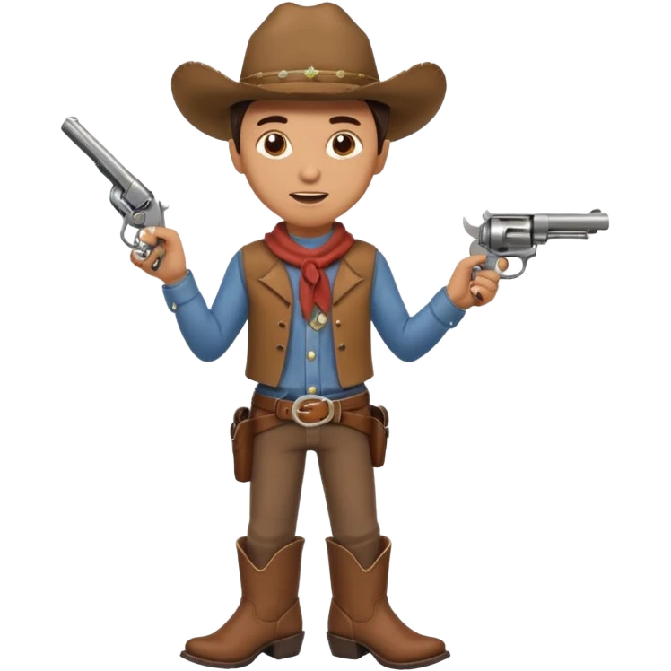 A young cowboy with oversized boots, excited expression, and a tiny toy revolver.
 emoji