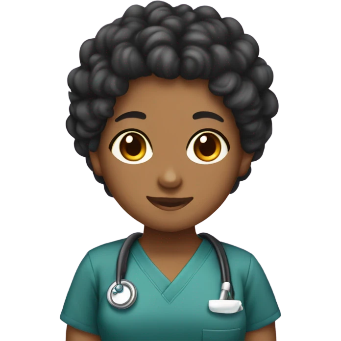 black curl hair, tan skin nursing student, kawaii emoji