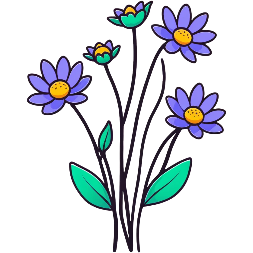 space flowers cartoonish sticker style emoji