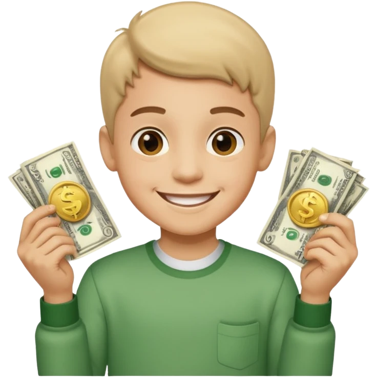 happy boy with money in both hands emoji