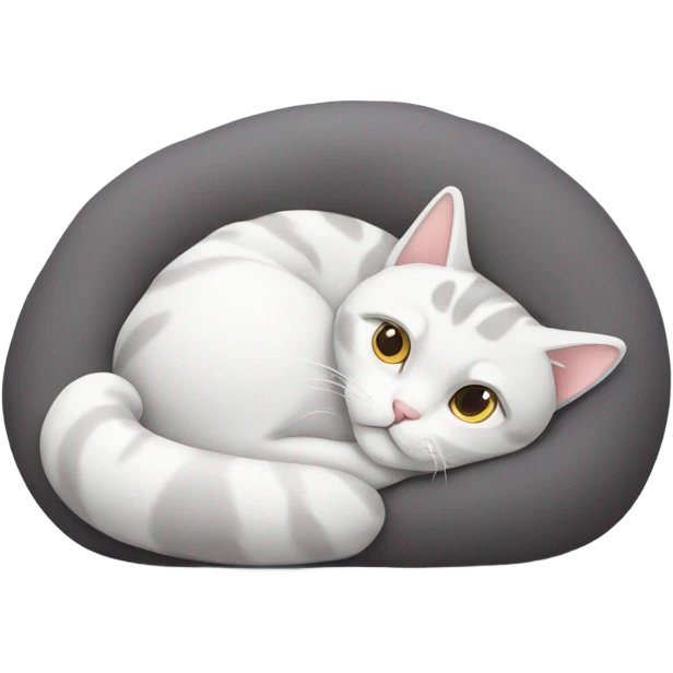 Gray and white cat curled up emoji