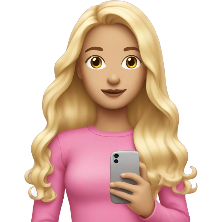 Blonde girl with blonde hair and pink iPhone 16 emoji