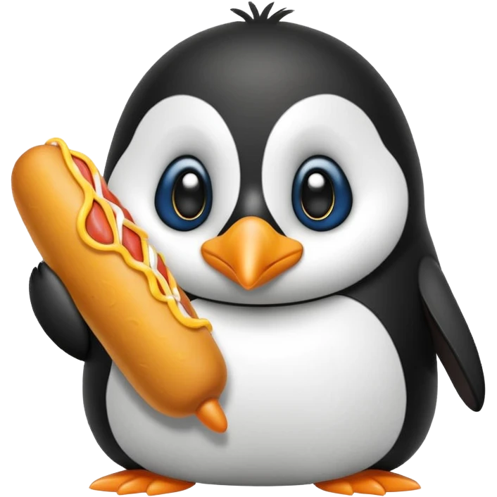 Penguin eating corn dog emoji