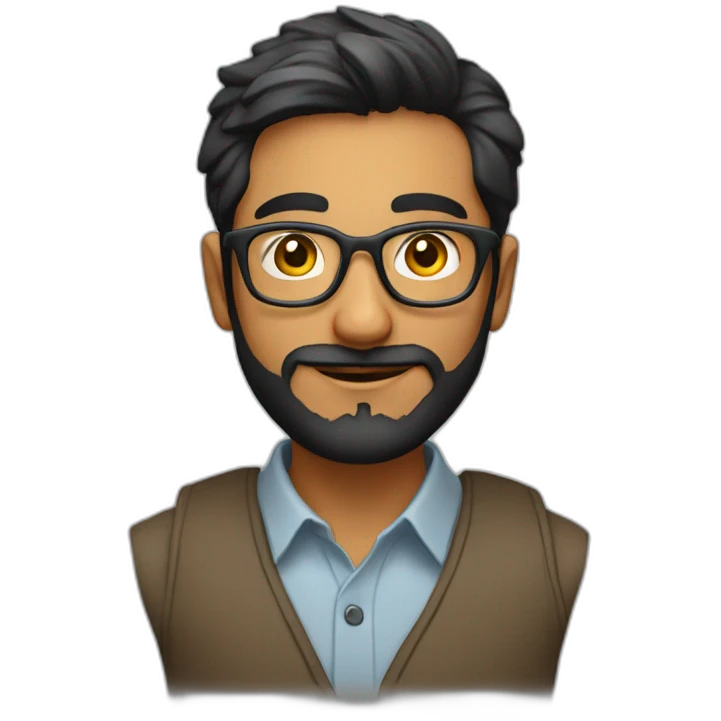 Young indian physics phd student with a short beard and round glasses emoji