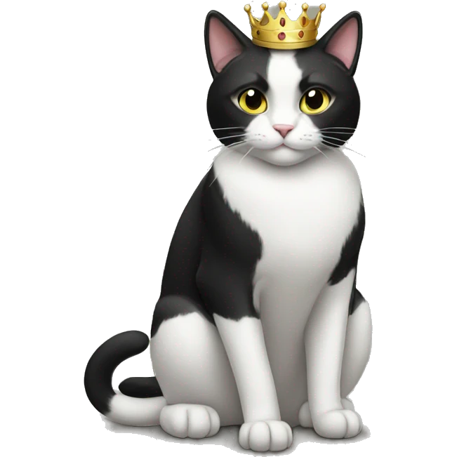 A tuxedo cat as a queen emoji