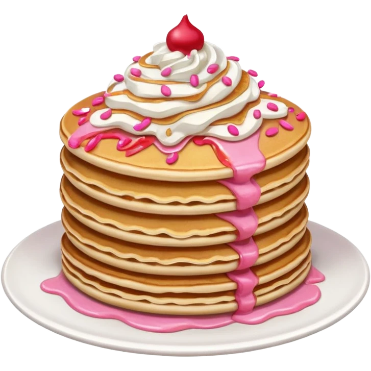 stack of pancakes with whip cream and pink and red sprinkles emoji