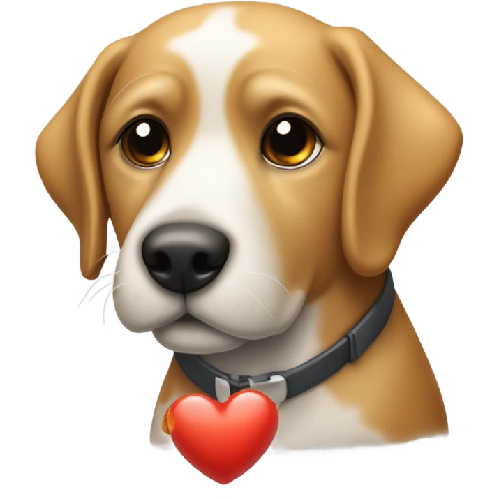 ein grauer Hund mit einem Fisch und einem roten Herz emoji