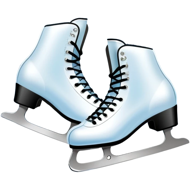 An icon showing In the background, twinkling lights, winter trees, and cheering spectators create a festive atmosphere. a pair of elegant ice skates gliding across a smooth, frozen rink with snowflakes in the air. Transparent background highlights the grace and charm of ice skating. emoji
