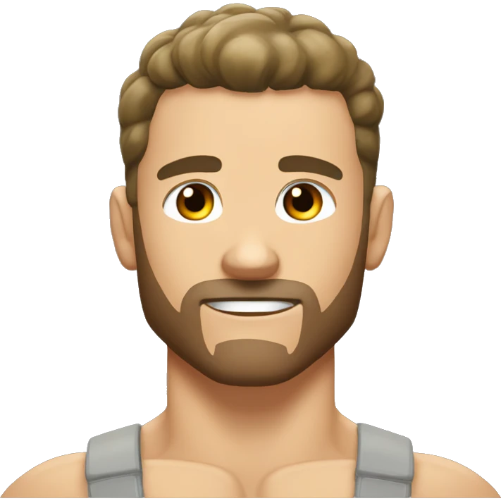 White skinned, Shirtless, brown hair, hairy body, Bodybuilder, biceps, high and thought military haircut emoji