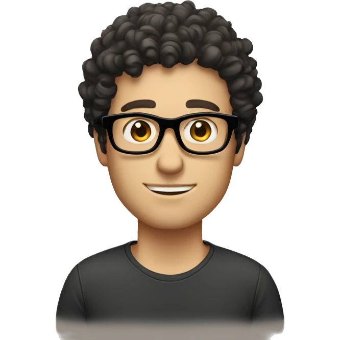 caucasian guy with short dark curly hair and black glasses emoji