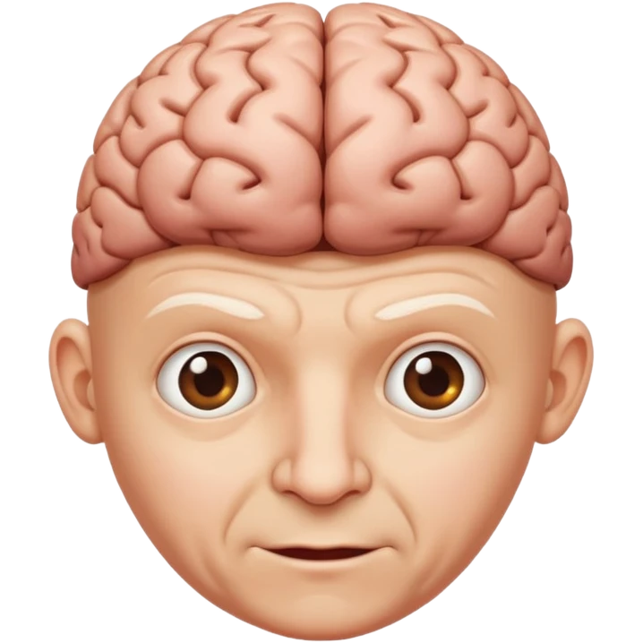 A bald person with a comically large brain emoji