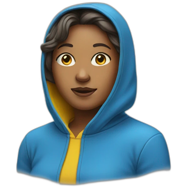 Face of Woman in blue and yellow hoodie emoji