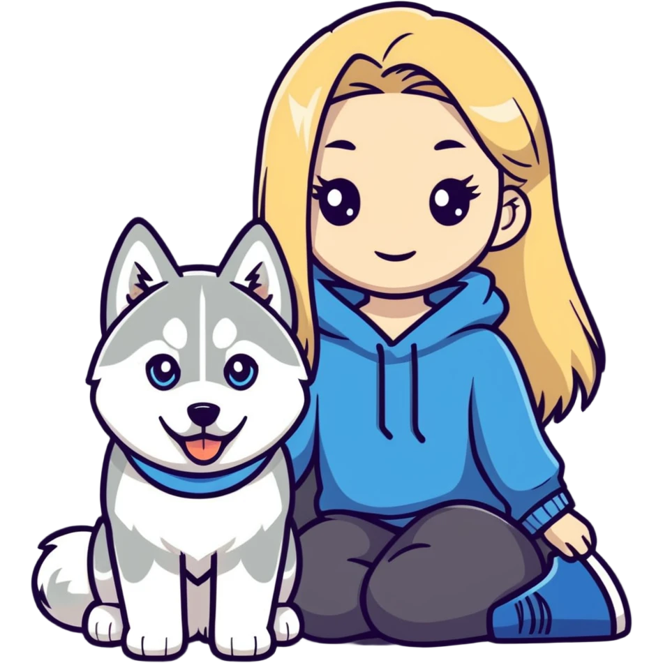 A blonde girl with a Siberian husky emoji