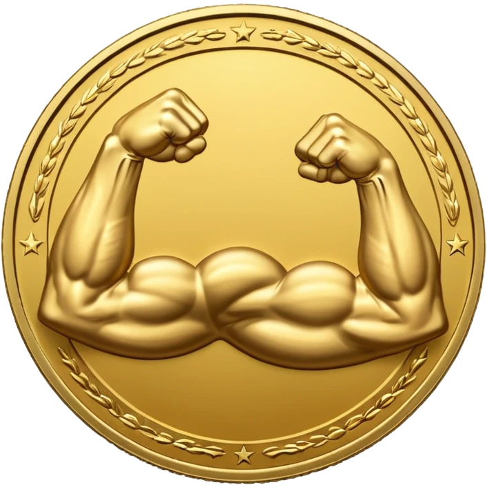 A gold coin engraved by a bent arm showing a big biceps. No human, only the arm emoji