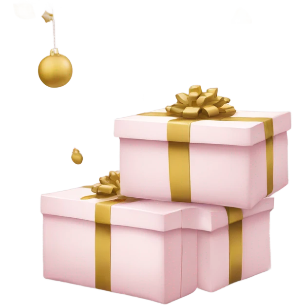 Light pink Christmas gifts under a white Christmas tree  emoji